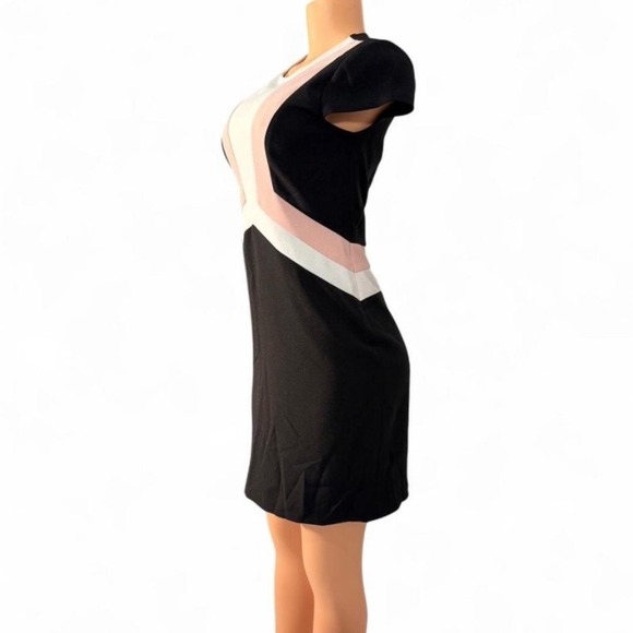 Vince Camuto Womens Colorblock Sheath Dress Black Pink White Short Sleeve Size 2 - Picture 3 of 4